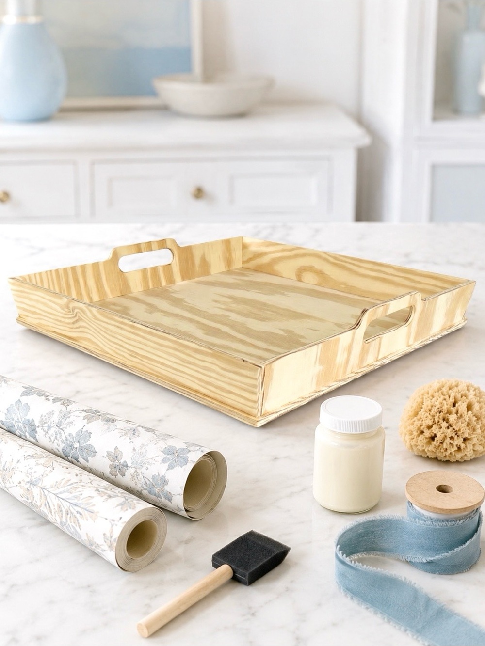 DIY Handmade Tray Pinewood Unfinished Handles Rustic Made In USA